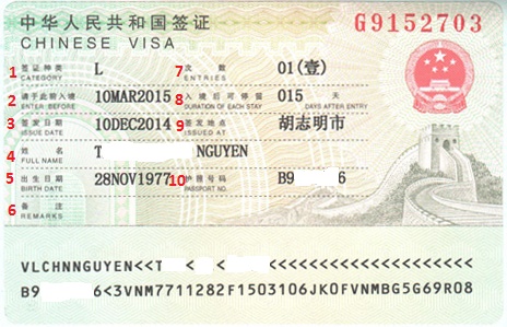 Những thông tin thể hiện trên visa trung quốc